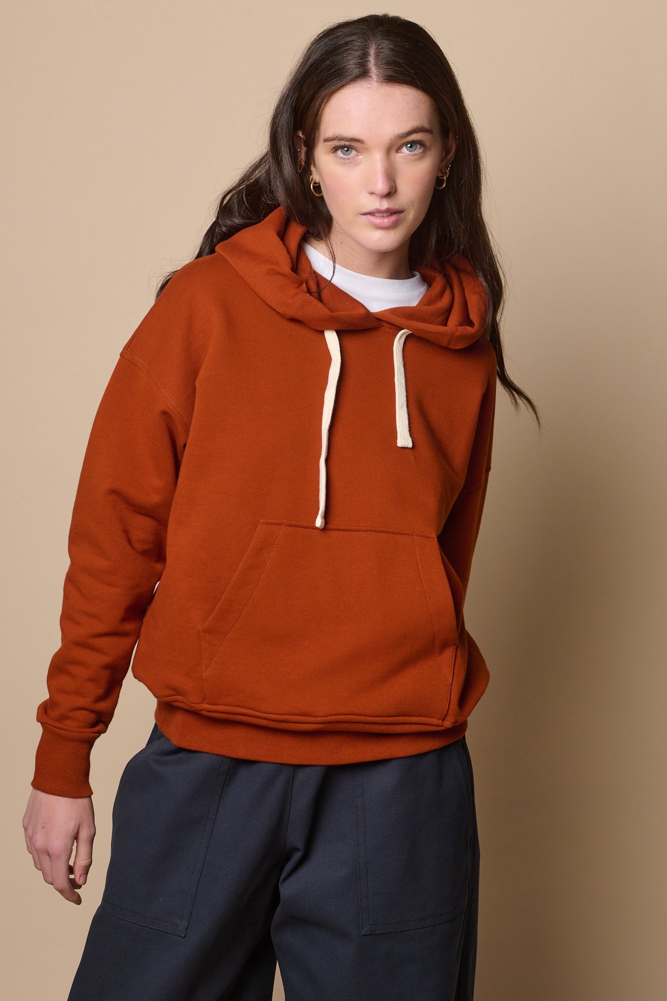 Women's Hooded Sweatshirt - Soft Fleece Pullover with Kangaroo Pocket | Cinnamon Brown Fall Fashion | Perfect for Casual Outfits, Lounge Wear & Outdoor Activities