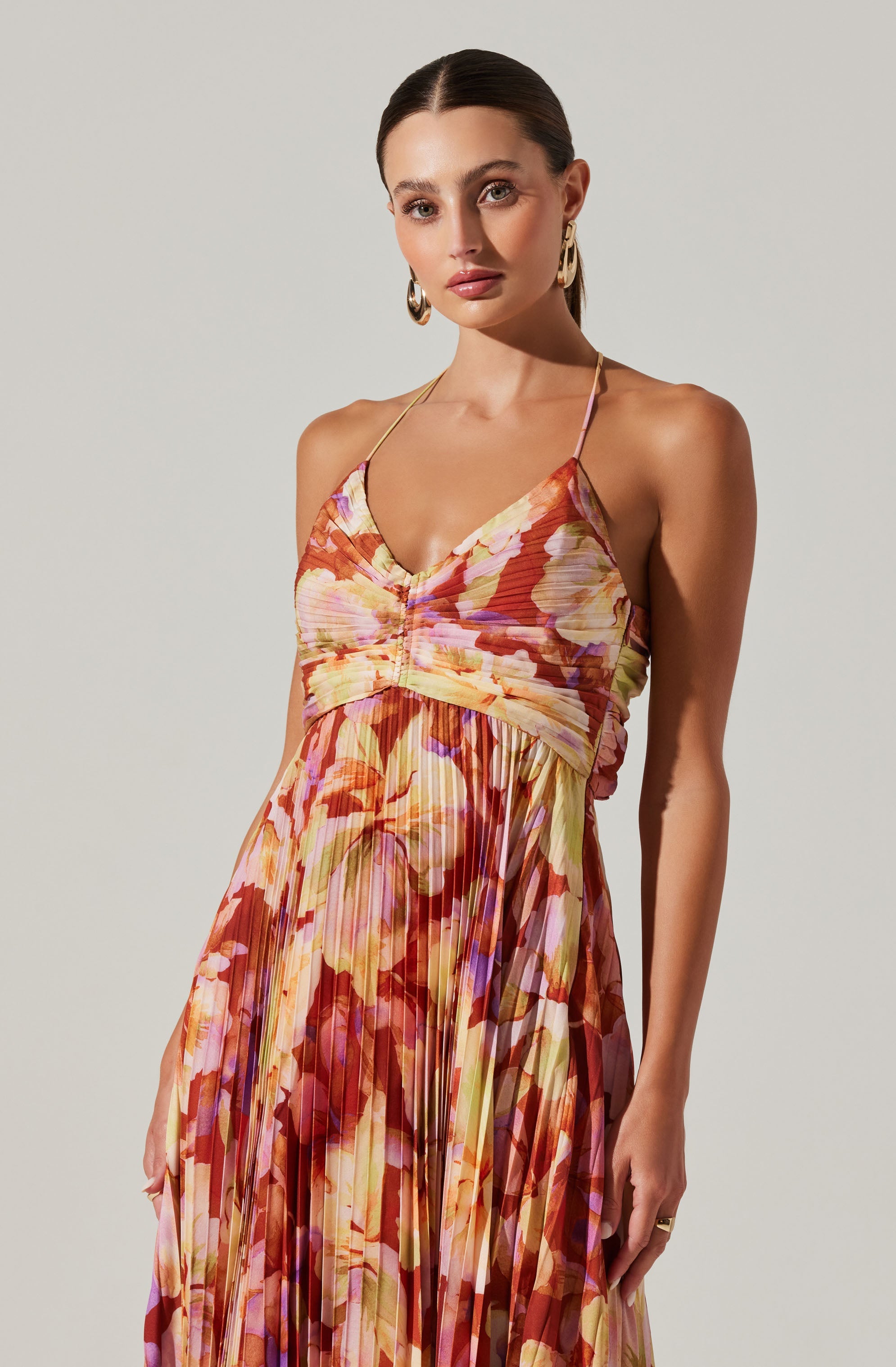 Blythe Floral Plisse Midi Dress for Women - Summer Flowy Ruffled Party Dress - Perfect for Weddings, Garden Parties & Date Nights
