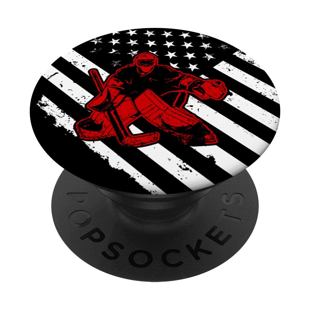 USA Flag Hockey Goalie PopSockets PopGrip - Swappable Phone & Tablet Grip - Perfect Birthday & Christmas Gift for Goalie Fans - Great for Hockey Games, Training & Fan Support