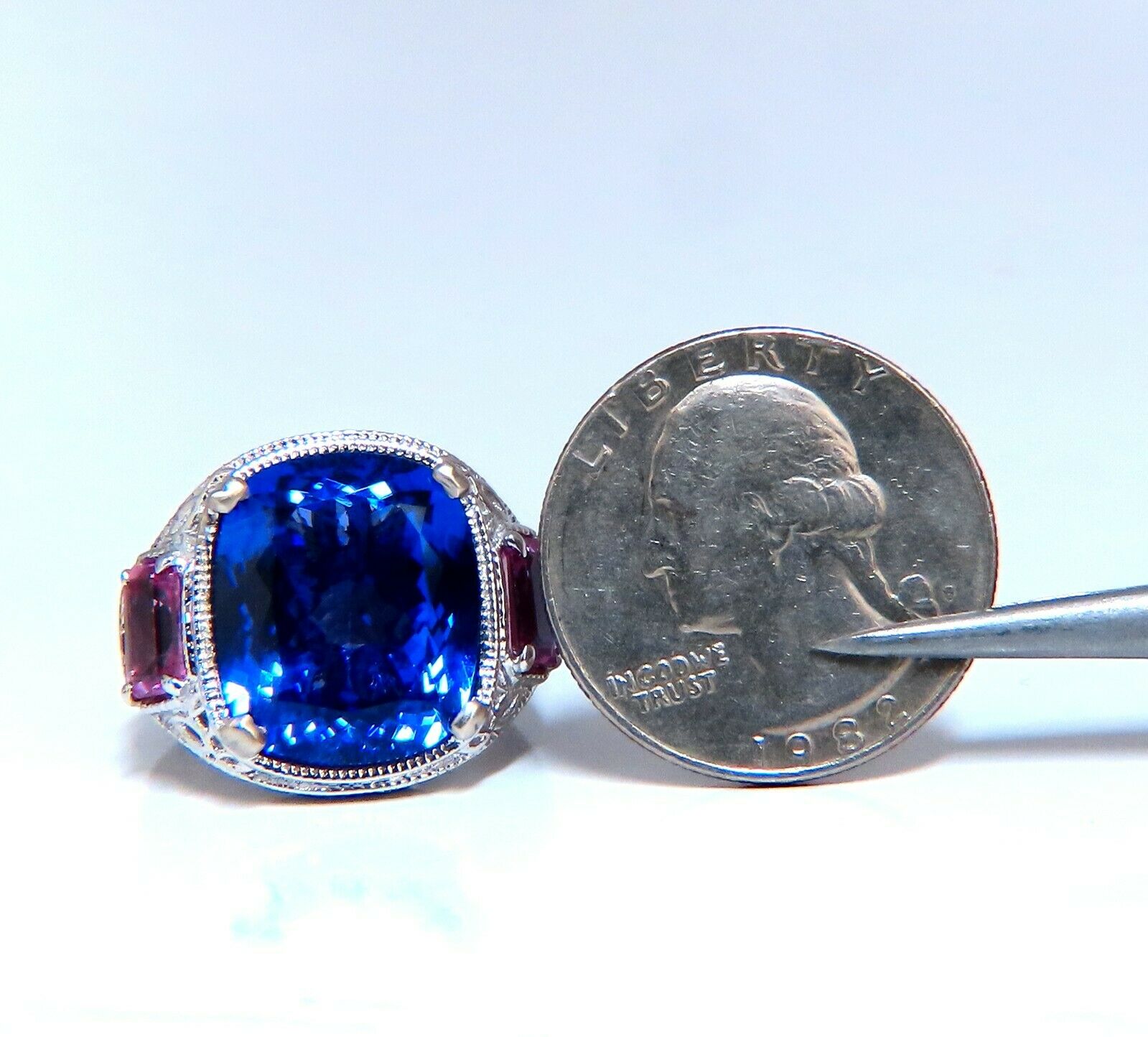 GIA Certified 13.01 Carat Natural Blue Tanzanite Diamond Ring with 14K Gold & Pink Sapphires | Elegant Engagement, Anniversary & Special Occasion Jewelry Gift
