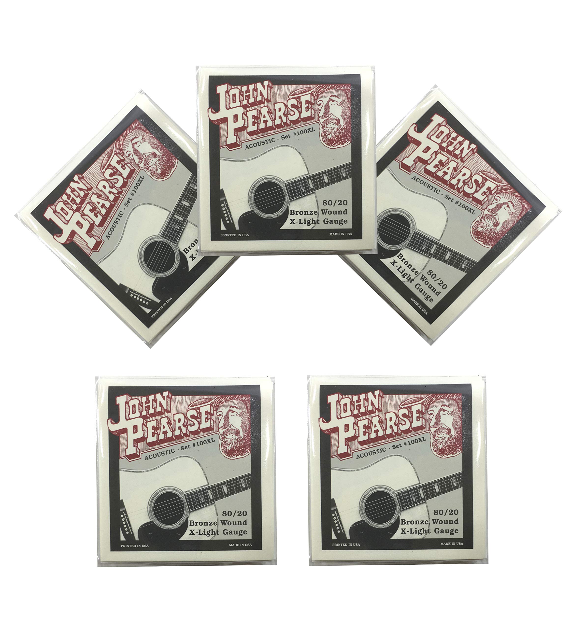 John Pearse 80/20 Bronze Acoustic Guitar Strings - Extra Light #100XL (5-Pack) | Perfect for Folk, Bluegrass & Fingerstyle Playing