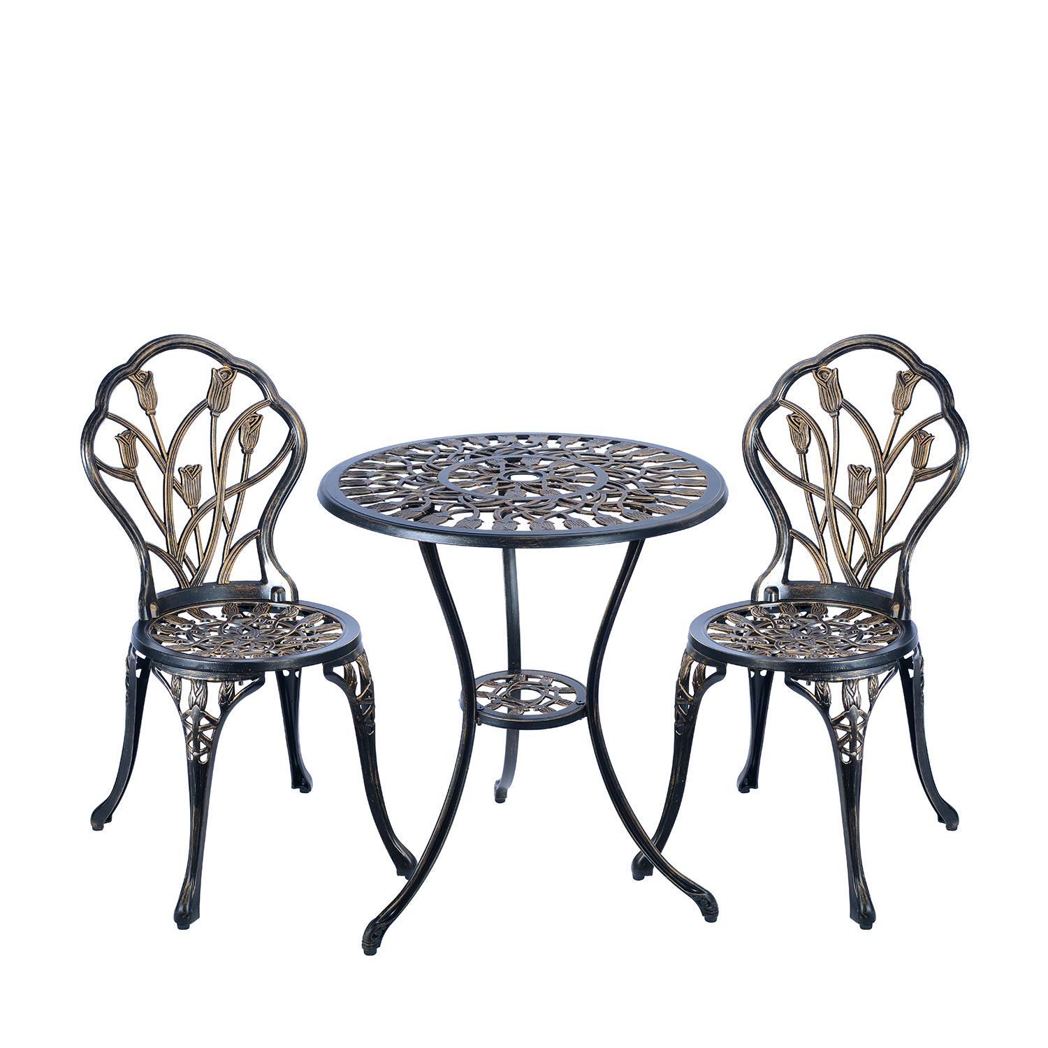 5-Piece Patio Bistro Table Set - Rust-Resistant Cast Aluminum Outdoor Dining Furniture with Tulip Design - Perfect for Garden, Balcony, and Backyard Relaxation