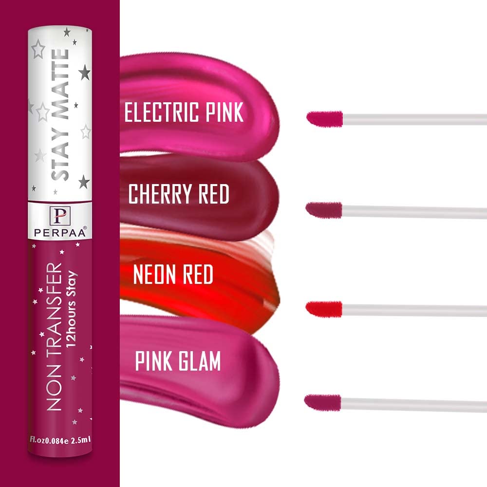 PERPAA® Star Matte Liquid Lipstick Set of 3 - Long Lasting, Waterproof & Smudge Proof (Cherry Red, Neon Red, Electric Pink) 2.5ml Each | Vegan Cruelty-Free Makeup for Parties, Date Night & Special Occasions