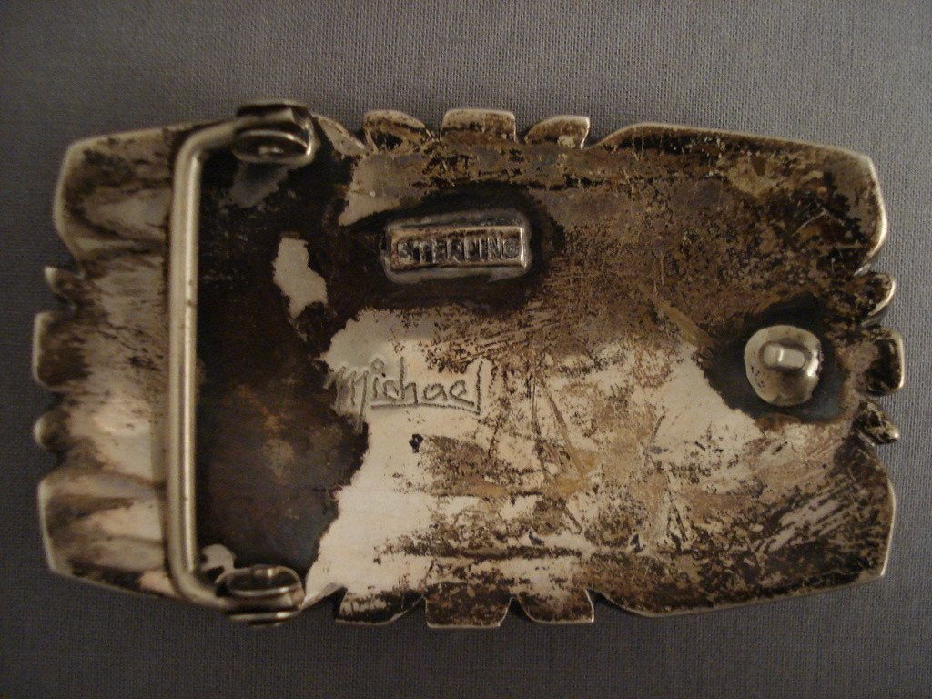 Authentic 95 Gram Heavy Old Navajo Turquoise Native American Jewelry Silver Buckle - Handcrafted Southwest Style Belt Accessory for Western Fashion & Boho Outfits