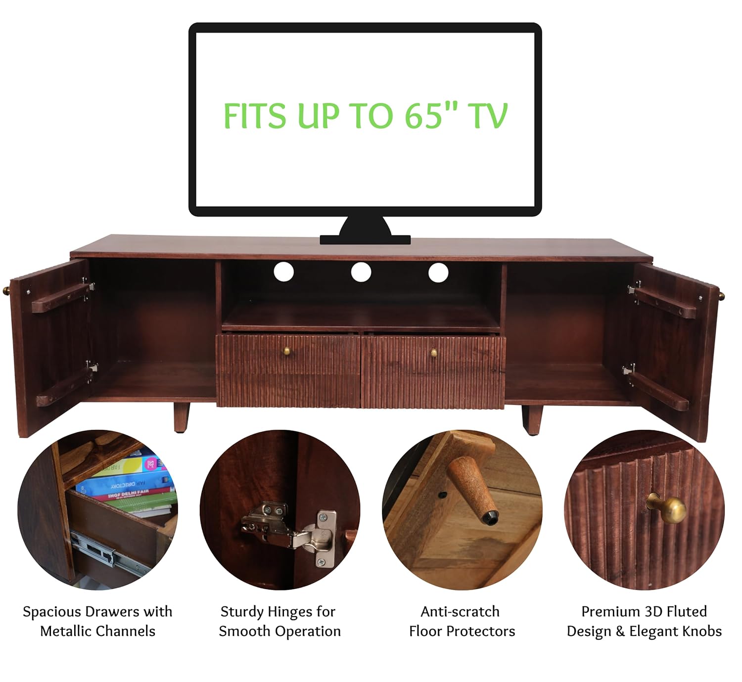 Corsica Sloan Mango Wood Console Table with Wheels - Rustic Mahogany TV Stand for Living Room, Entryway, or Bedroom Storage