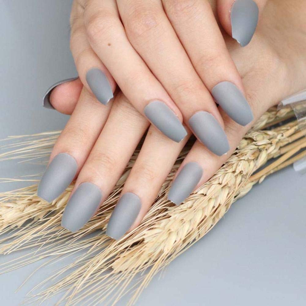 HUJL 24PCS Matte Solid Color False Nails - Ballet Length Gray Fake Nails for Women | Natural Looking Press On Nails for Parties, Weddings & Daily Wear