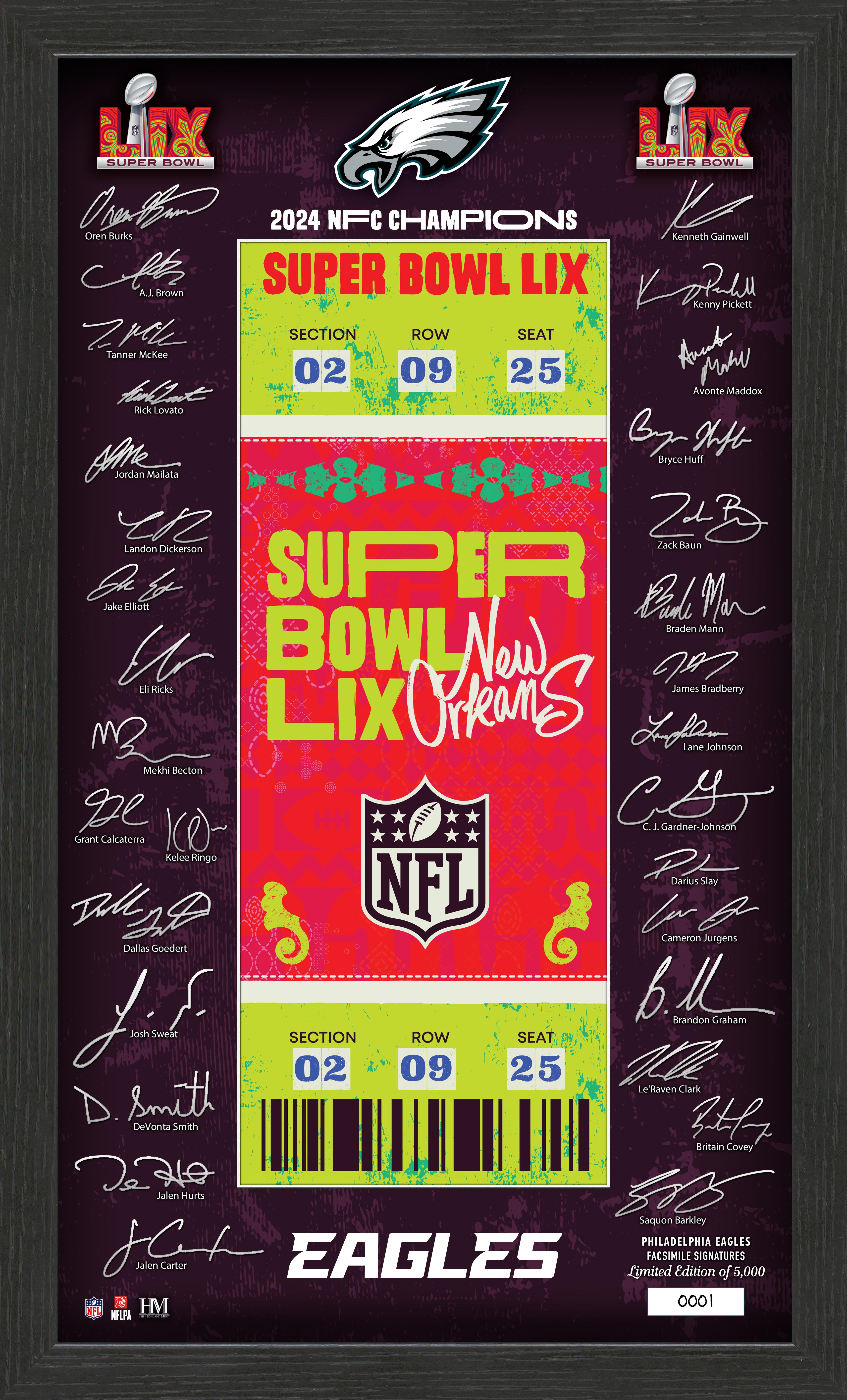 Philadelphia Eagles Super Bowl LIX Signature Ticket Frame - Commemorative Display Case for Football Memorabilia & Collectibles - Perfect for Man Cave, Sports Bar, or Fan Room Decor