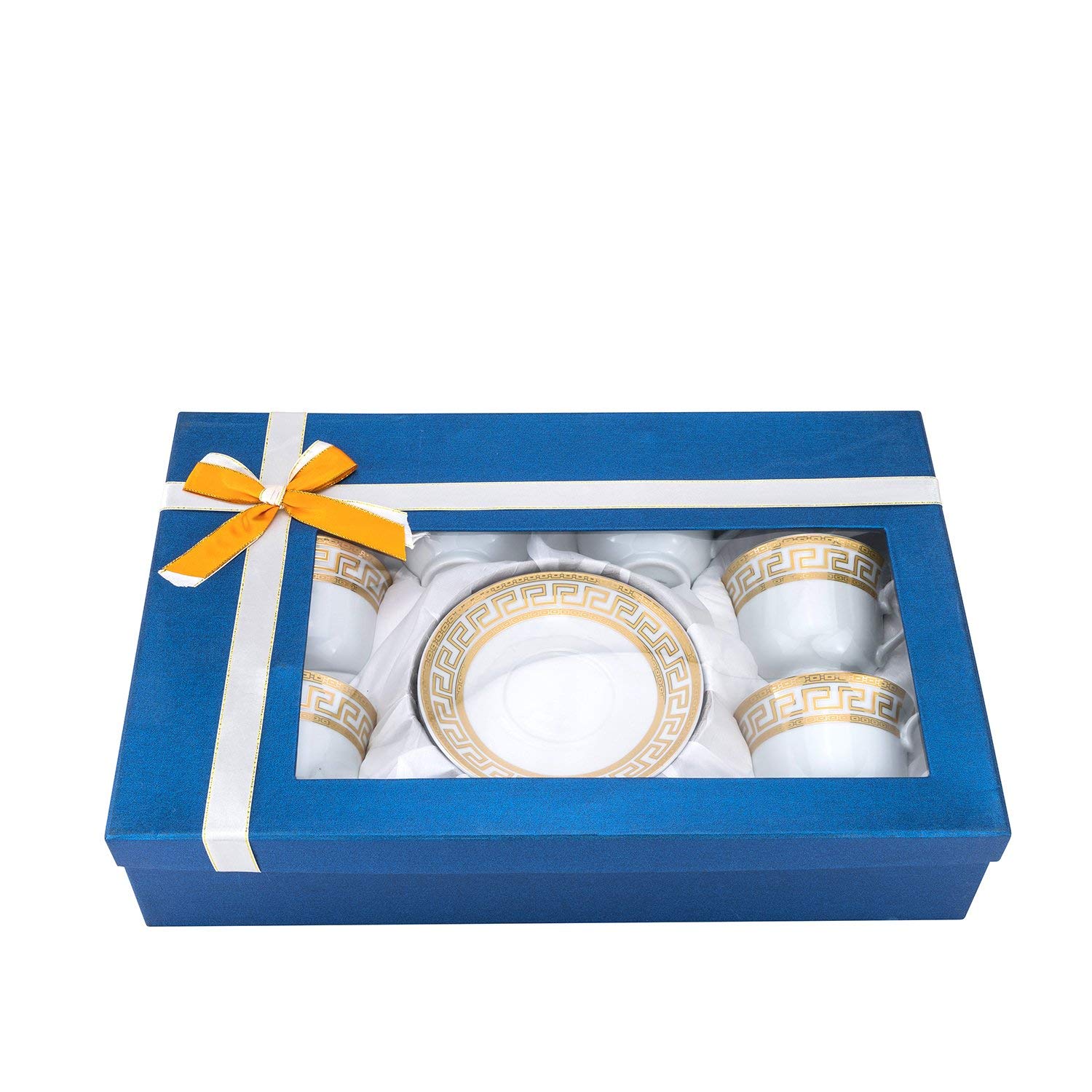 Royalty Porcelain 12-Piece Coffee and Tea Cup Set with Saucers - 7 oz Elegant Gold Cups for Afternoon Tea, Bridal Shower, or Luxury Home Decor