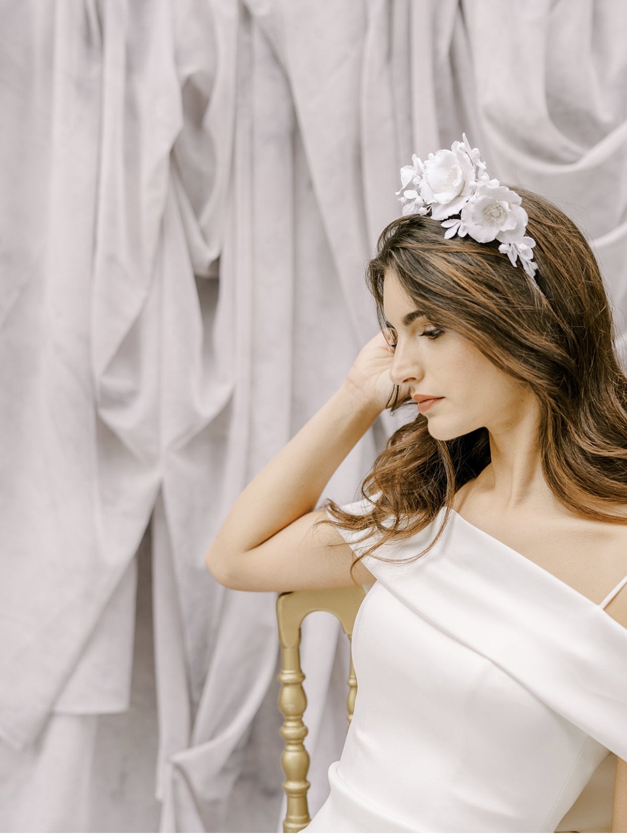 FREYA White Floral Tiara Headband - Elegant Bridal Hair Accessory for Weddings, Prom, Pageants & Photo Shoots