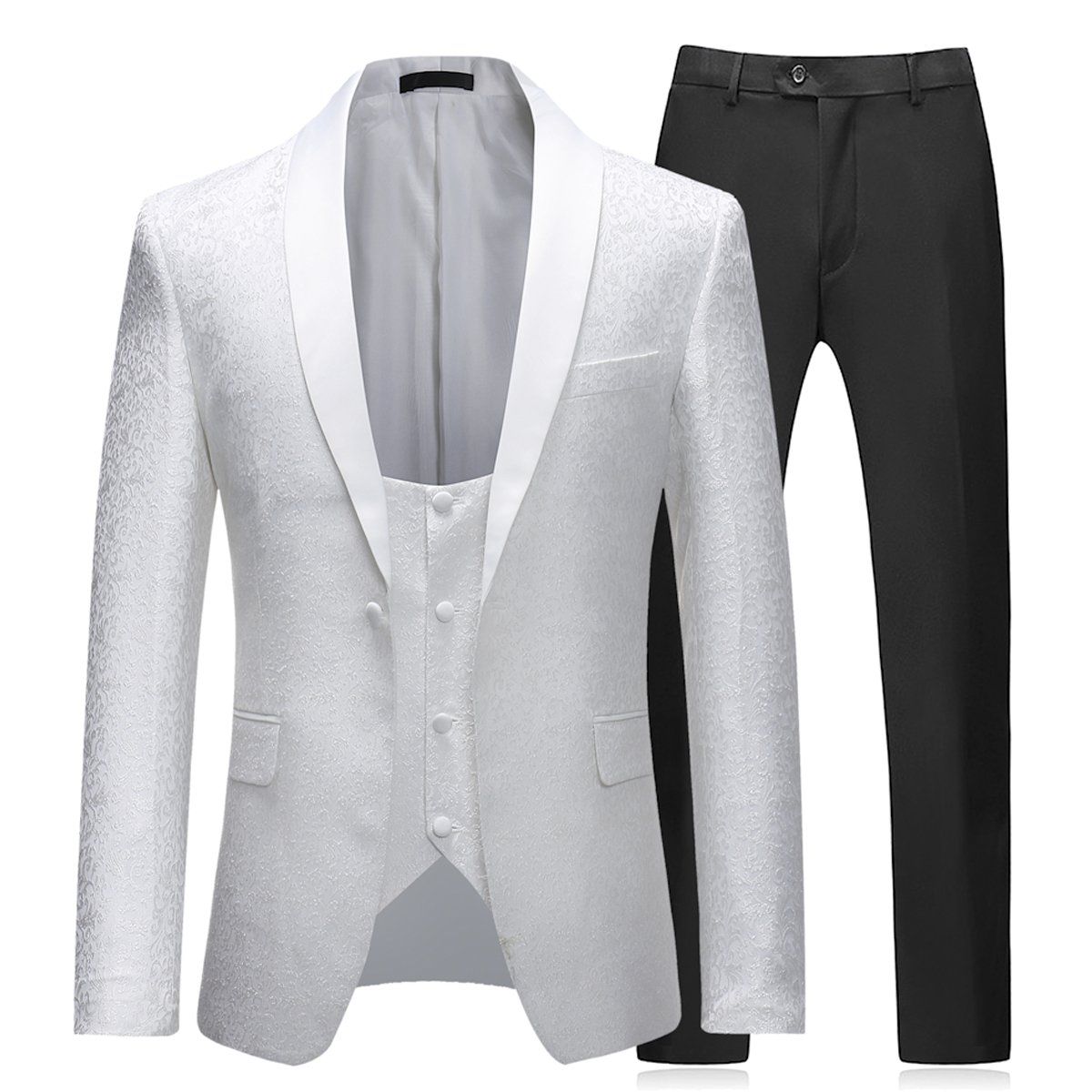 Boyland Men's 3-Piece Slim Fit Floral Tuxedo Suit Set - Vintage Wedding Groomsmen Outfit with Jacket | Perfect for Prom, Formal Events & Special Occasions