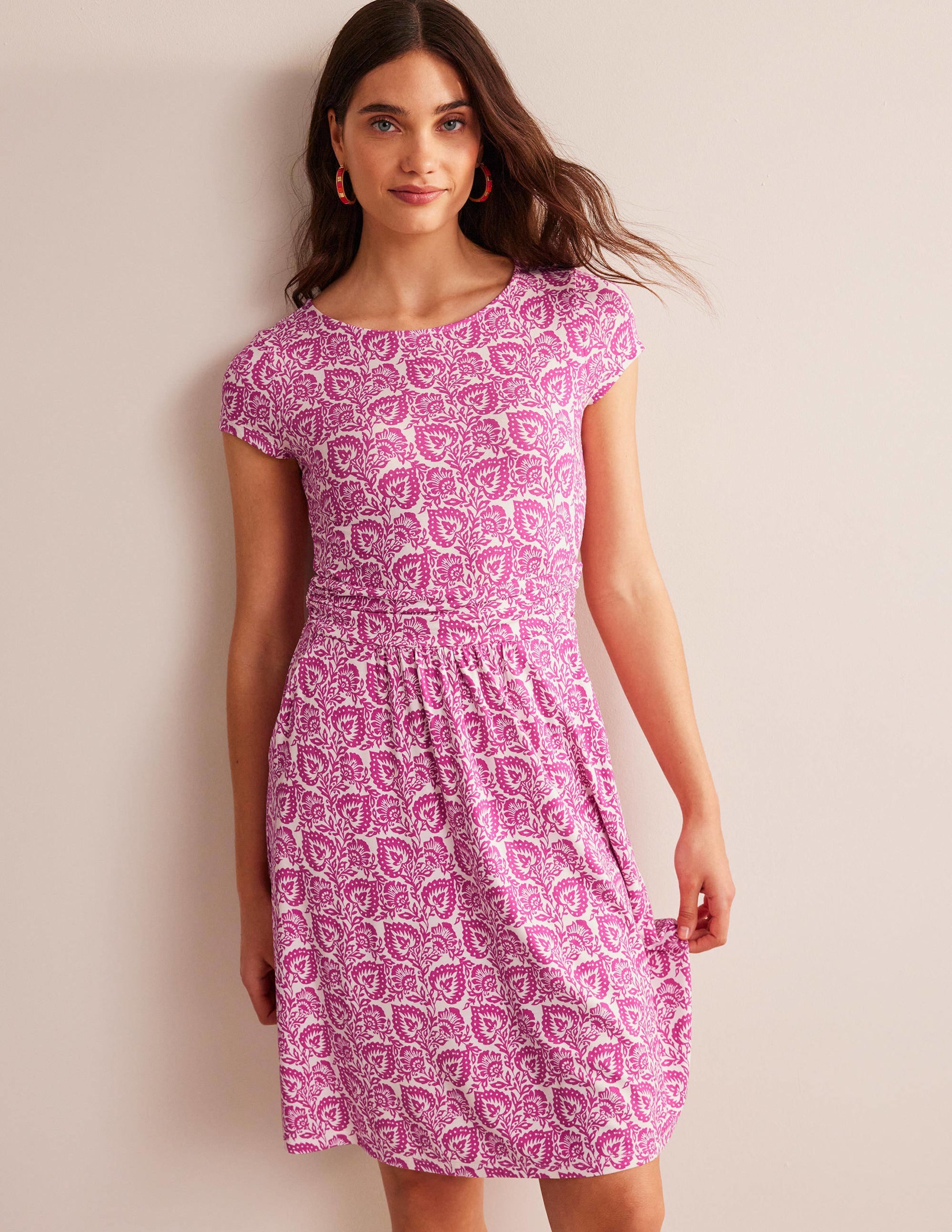 Amelie Floral Print Jersey Dress in Phlox Pink & Oak Terrace - Perfect for Casual Outings, Brunch Dates & Summer Vacations