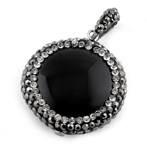 Stainless Steel Black Round Stone CZ Pendant Necklace for Women - Elegant Jewelry Gift for Birthday, Anniversary & Special Occasions