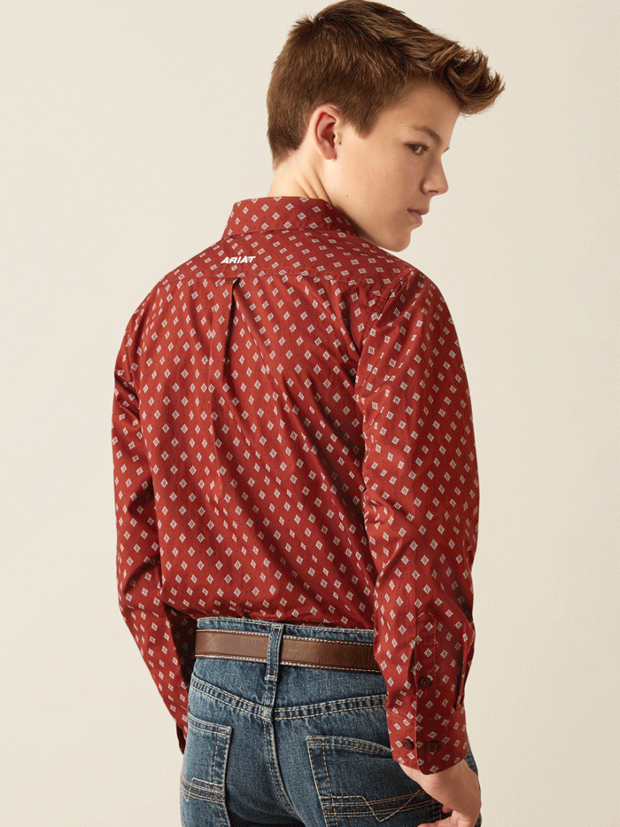 Ariat Kids Pax Classic Fit Shirt - Burgundy Red Long Sleeve Button-Up for Boys & Girls | School, Playdates & Outdoor Activities