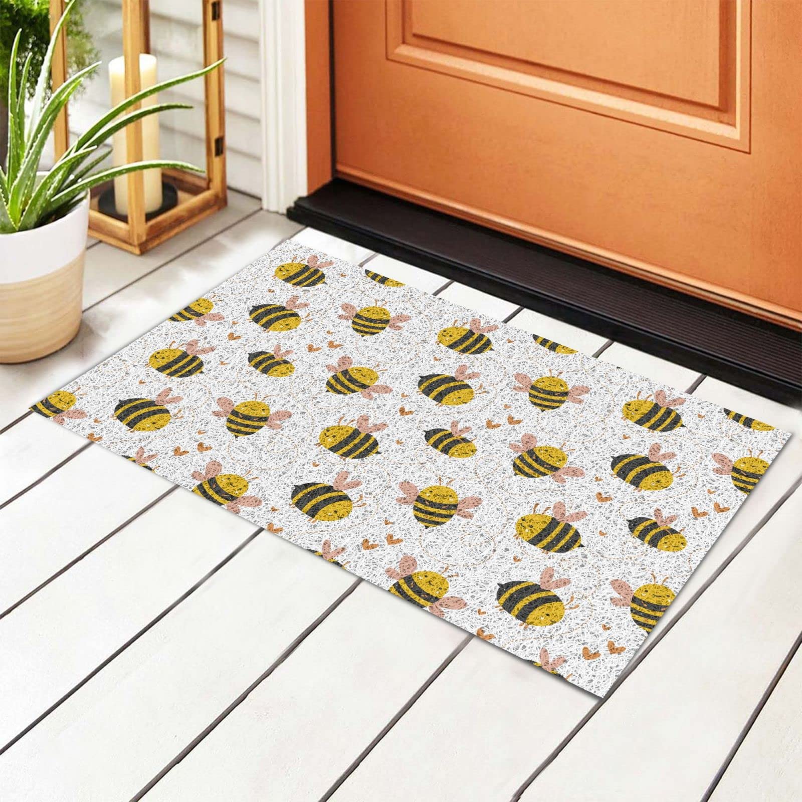 BoeHiop Cute Bee Welcome Door Mat - Non-Slip Absorbent Rug for Indoor/Outdoor Use - Personalized Front Door Mat Home Decor - Perfect for Entryway, Porch, Patio & Mudroom