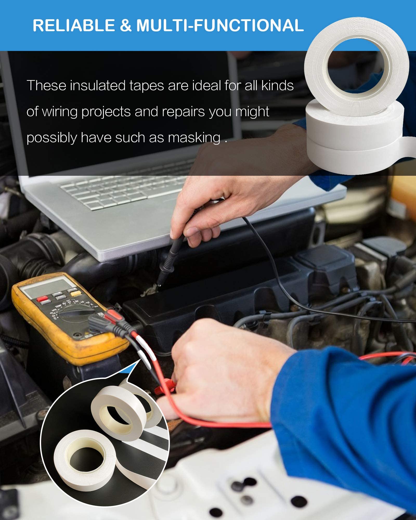 Wapodeai 3pcs White Electrical Tape - Flame Retardant, High Temp Resistant for Indoor/Outdoor Use