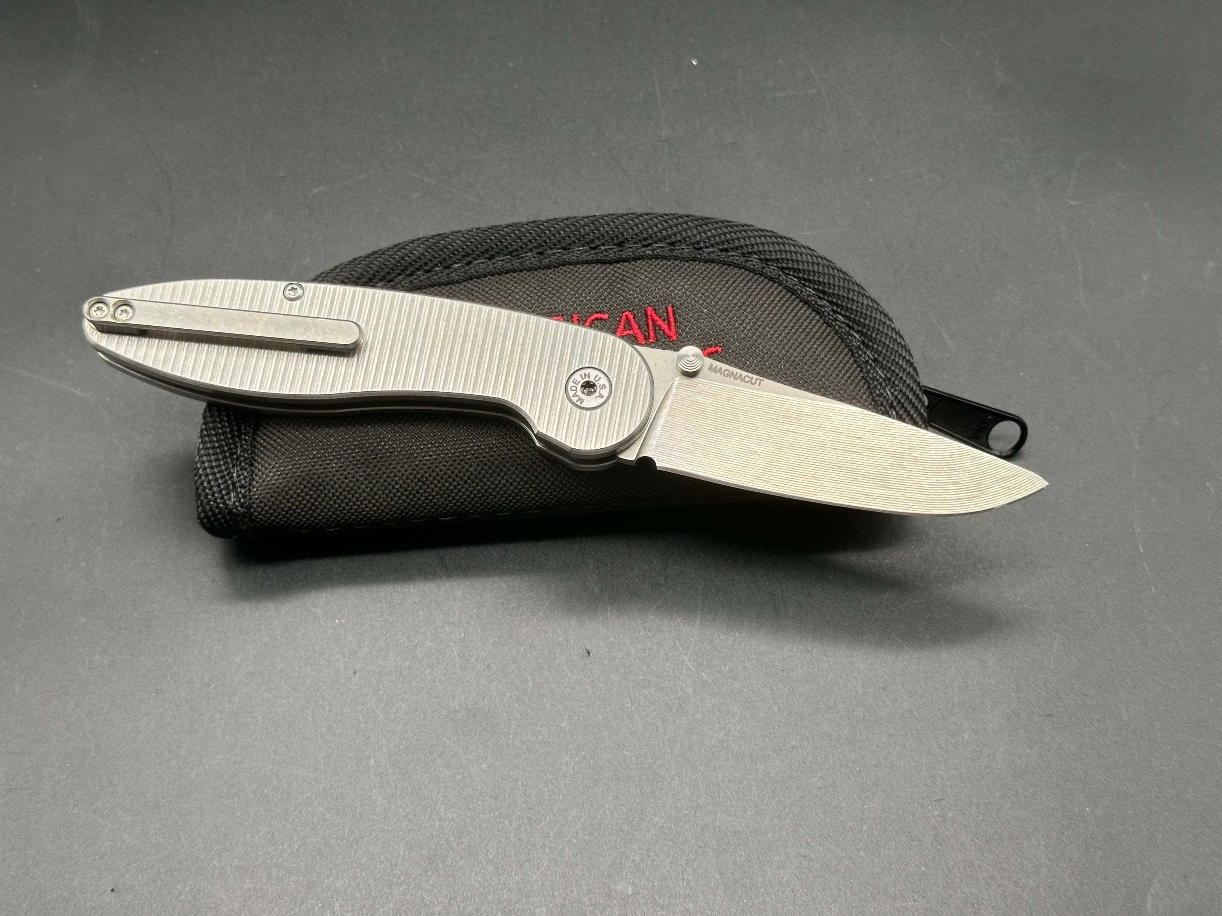 American Blade Works ABW MODEL 1 Titanium Button Lock Folding Knife with MagnaCut Steel - EDC, Outdoor, Camping & Survival Gear