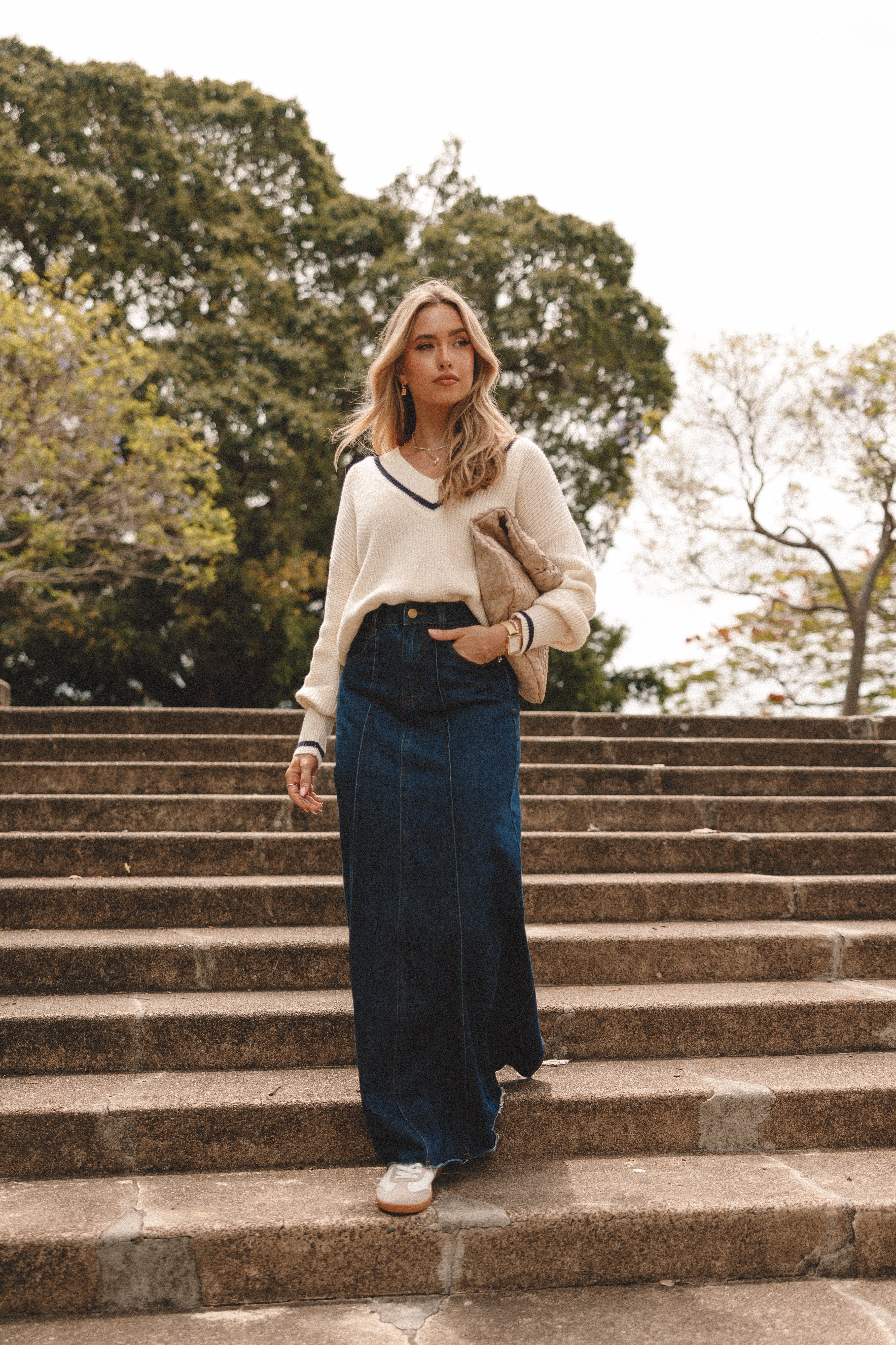 Caprice Denim Maxi Skirt for Women - Indigo Blue Long Denim Skirt | Boho Chic Style, High Waisted, Flowy & Comfortable | Perfect for Casual Outings, Beach Vacations & Summer Fashion