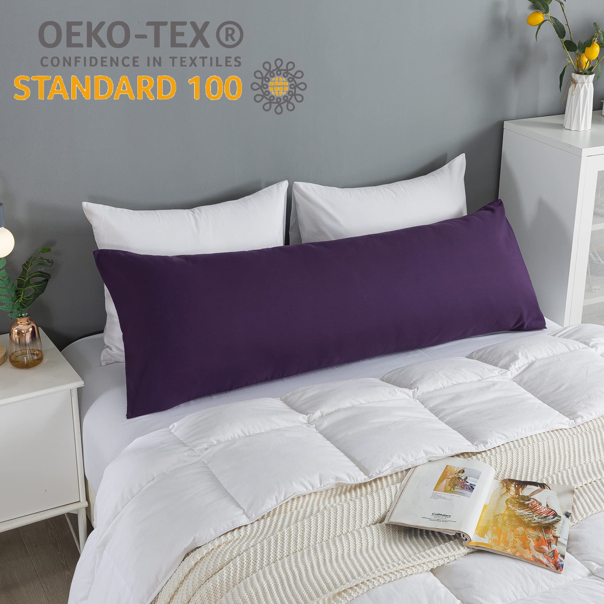 ELNIDO QUEEN Body Pillow with Pillowcase - 20x54 Inches Soft Long Bed Pillow for Adults - Breathable Full Body Pillow Insert for Sleeping, Back Pain Relief & Pregnancy Support - Purple (Perfect for Side Sleepers & Comfort)