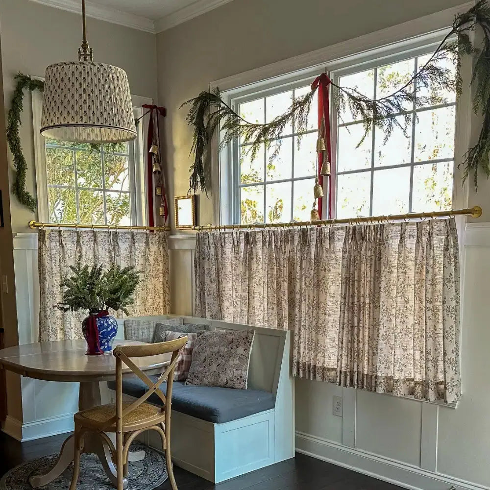 Elegant Sara Le Print Linen Pleated Cafe Curtains - Light Filtering Window Treatment for Kitchen, Dining Room & Bathroom