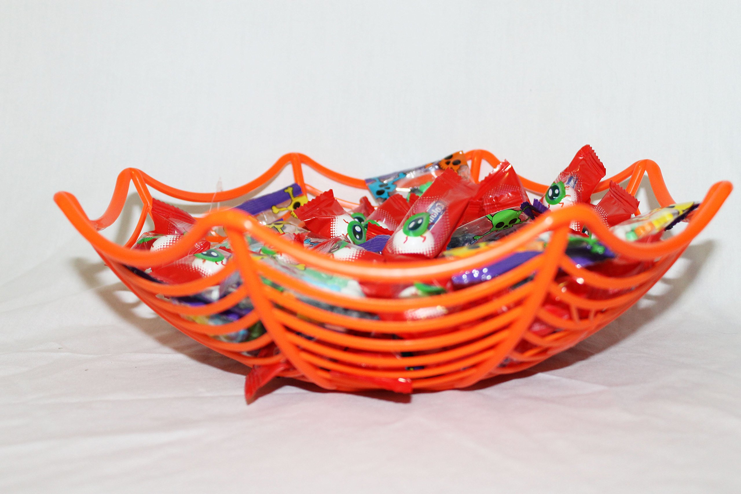 Halloween Spiderweb Candy Basket with Bubblegum Eyeballs, Skull & Bone Sweets - 3 Piece Party Treat Bundle for Trick or Treat, Haunted House Decor & Spooky Gift Giving