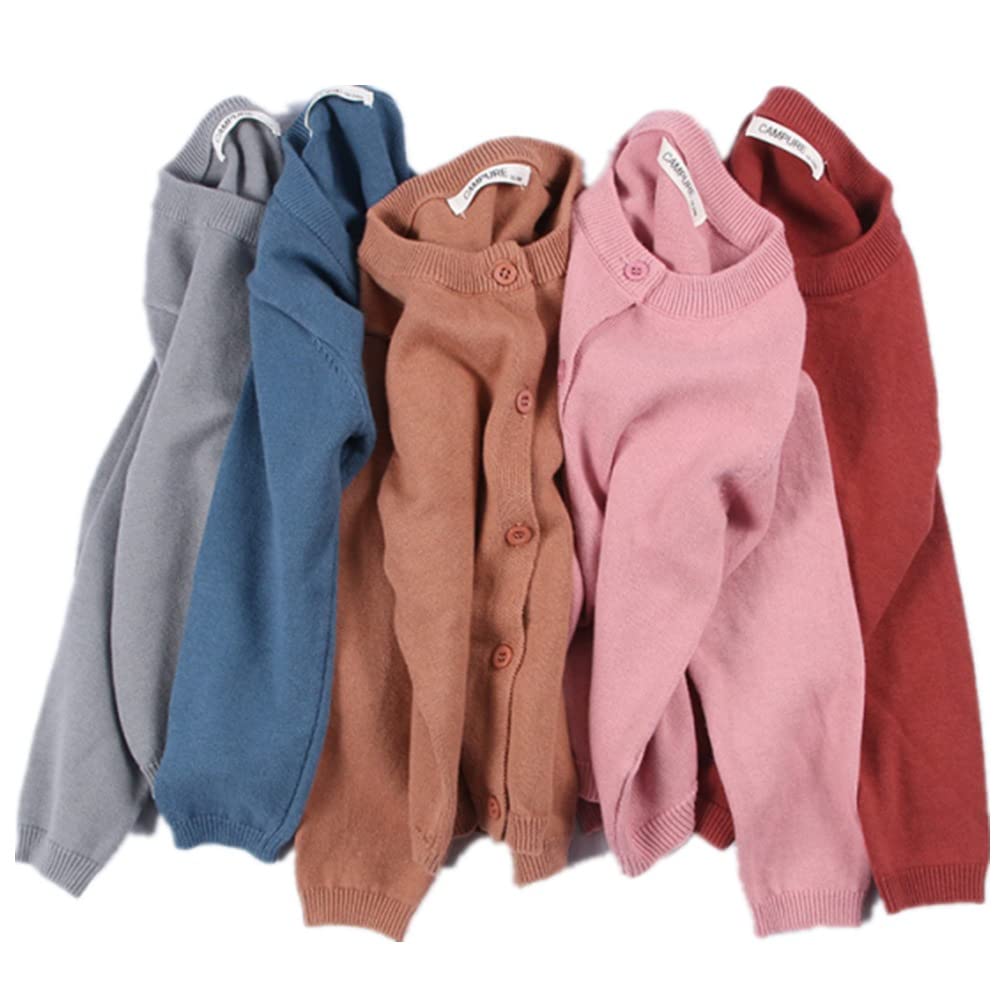 Girls Cotton Crewneck Cardigan - Solid Color Long Sleeve Button Up Sweater for Little Girls | School Uniform & Casual Wear