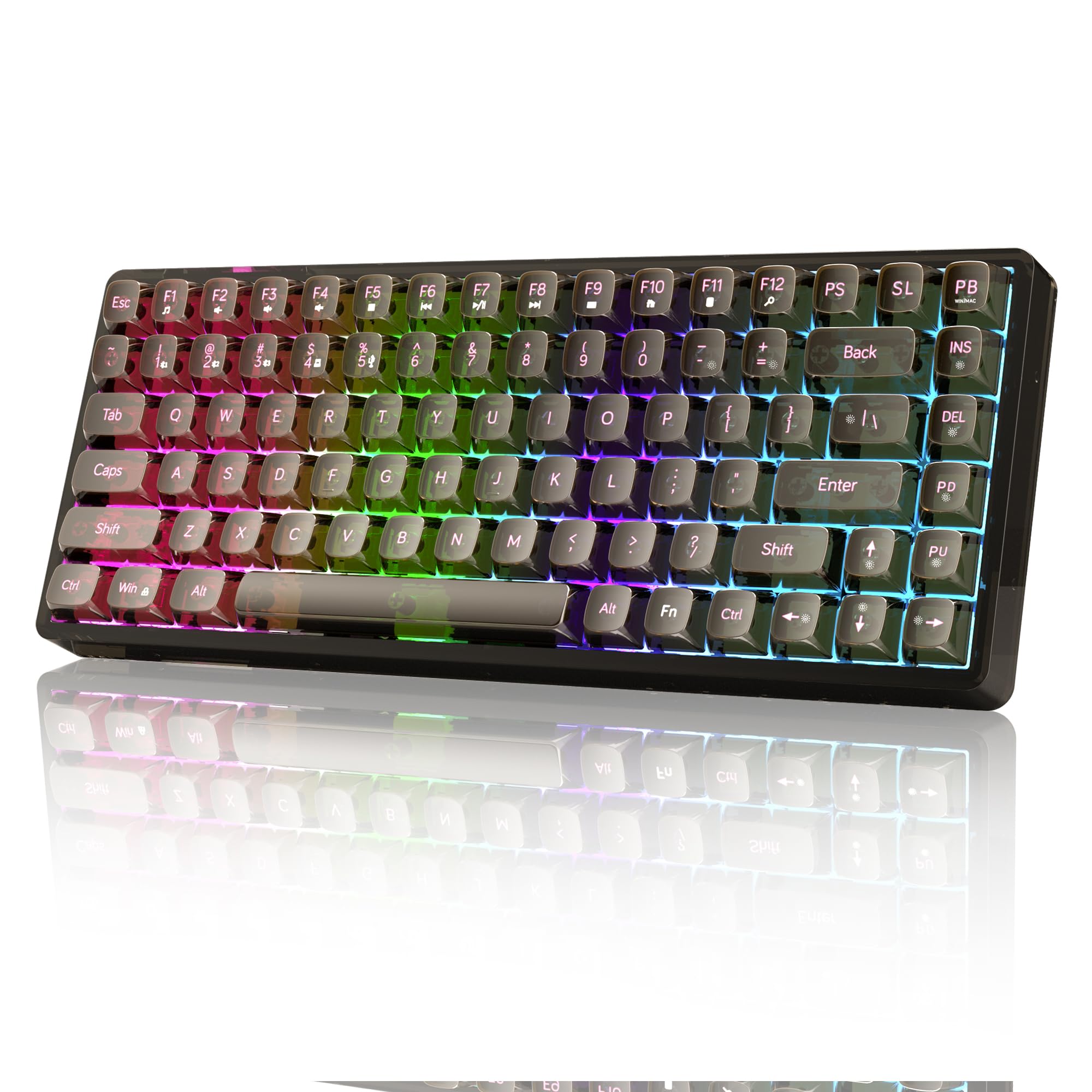 Camiysn 84-Key Mechanical Gaming Keyboard - RGB Backlit, Black Transparent Keycaps, Triple Mode (2.4GHz/BT/USB-C) - Compatible with PC, Laptop, Surface & Smart TV (Windows 10/8/7) - Perfect for Gaming, Office Work & Typing