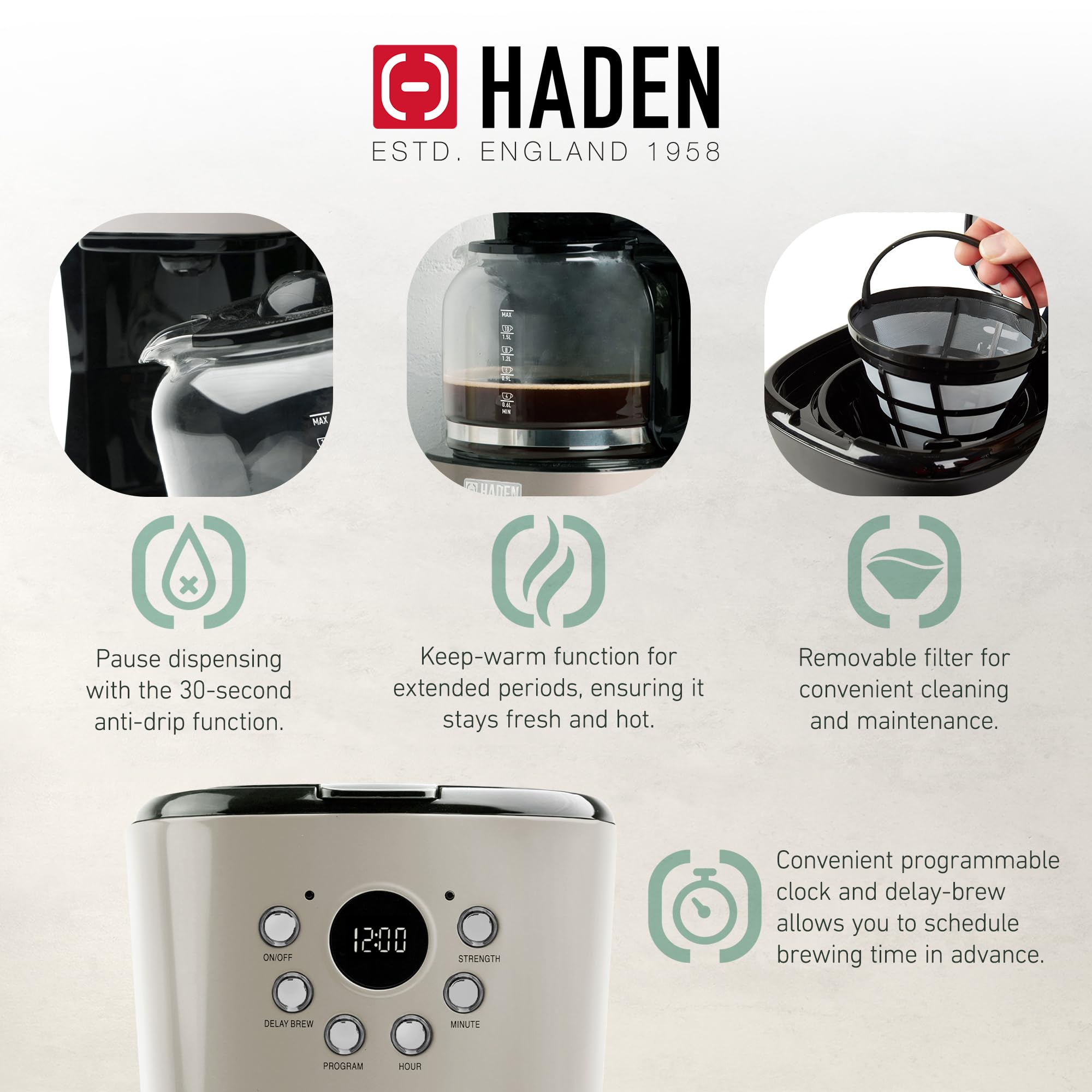 HADEN 12 Cup Drip Coffee Maker with Stainless Steel Electric Kettle - 1.7L Fast Boiling Water Kettle for Coffee, Tea & Hot Beverages - Perfect for Home, Office & Kitchen Use