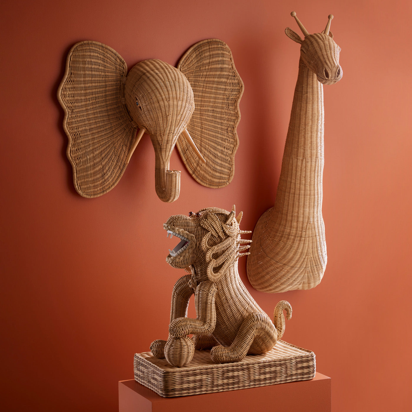 Handwoven Wicker Elephant Wall Decor - Boho Chic Home Art for Living Room, Bedroom & Nursery Decor