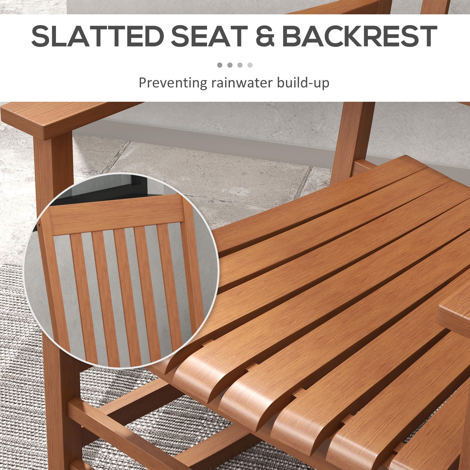 Outsunny Teak Wooden Rocking Chair Set with Foldable Side Table - Outdoor Rocker Chairs with Curved Armrests, High Back & Slatted Seat - Supports 352 lbs - Perfect for Garden, Balcony, Porch, Patio & Backyard Relaxation