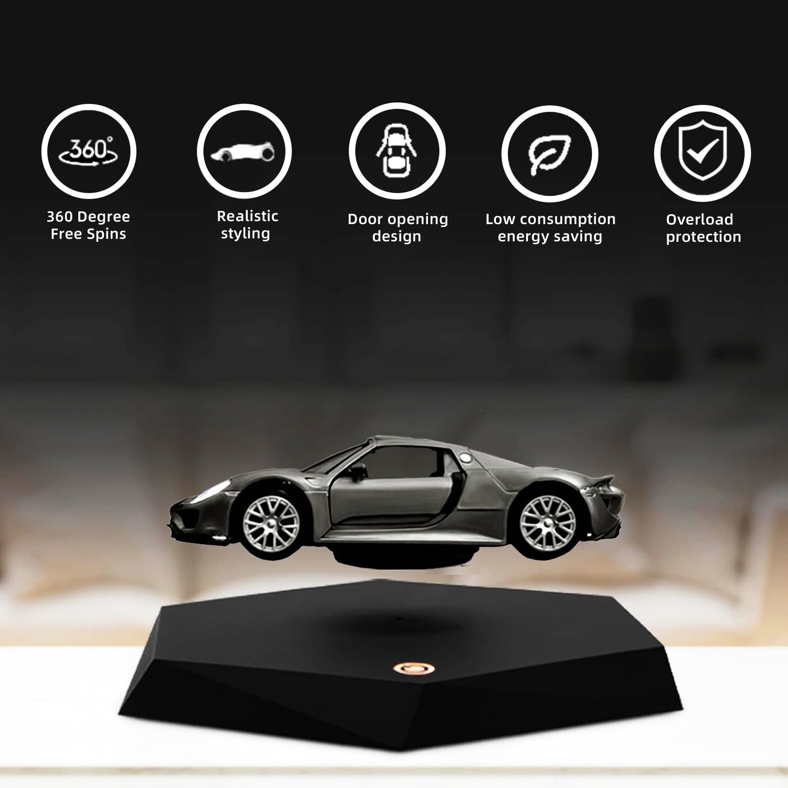 360° Rotating Levitating Display Model Car - Magnetic Floating Stand for Small Car Decoration | Unique Tech Gift for Car Lovers, Office Desk Toy & Modern Home Decor | Perfect for Birthday Presents, Man Cave Display & STEM Education