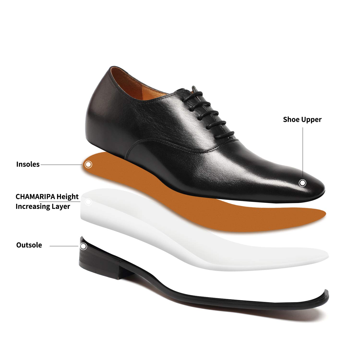 CHAMARIPA Men's Invisible Height Increase Elevator Shoes - Leather Oxford Dress Shoes with Hidden Lift for Formal & Business Occasions | Elevator Shoes for Men to Look Taller at Weddings, Parties & Office Events