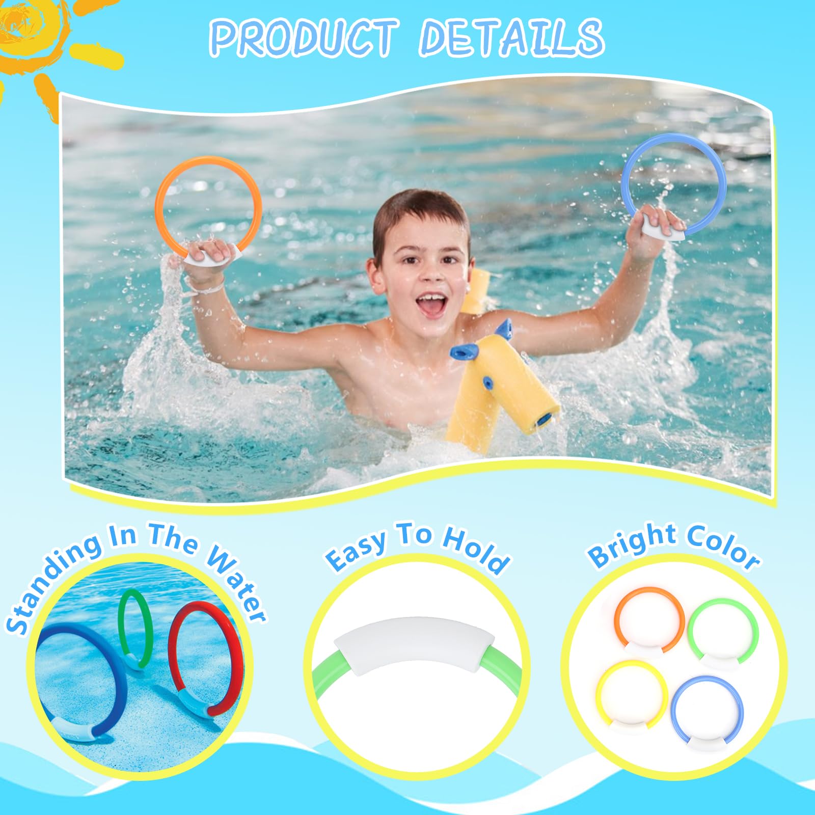 4pcs Colorful Pool Dive Rings - Underwater Swimming Toys for Kids & Adults - Fun Water Diving Game Set for Pool Parties, Speed Training & Agility Practice - Perfect for Summer Pool Games & Swimming Lessons