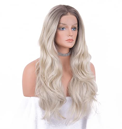 Platinum Blonde Ombre Lace Front Wig - Natural Looking Human Hair Wig for Women | Perfect for Cosplay, Parties & Daily Wear