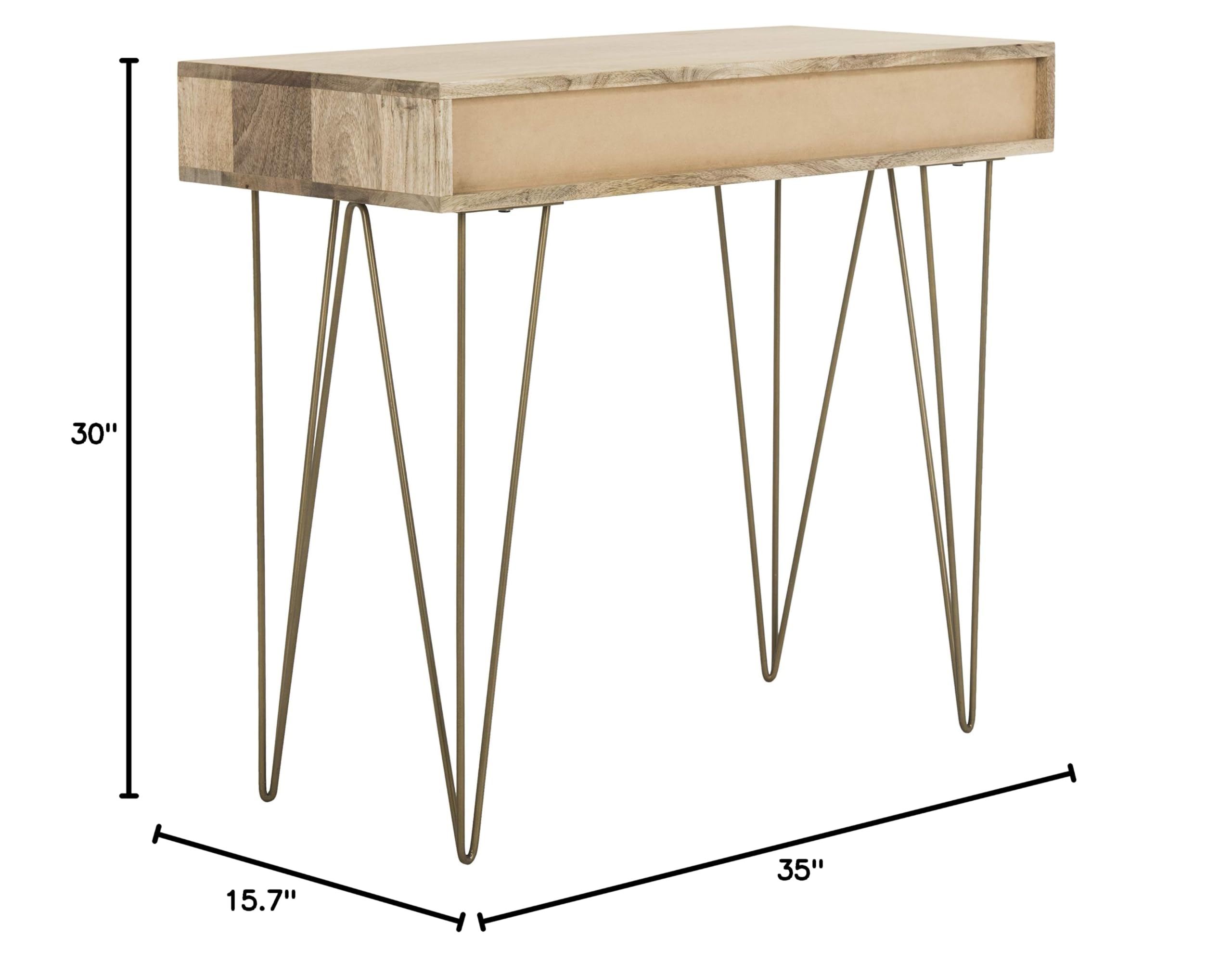 Safavieh Marigold Modern Hairpin Leg Desk with 1 Drawer - Natural Wood & Brass Finish - Perfect for Home Office, Study Room, or Workspace
