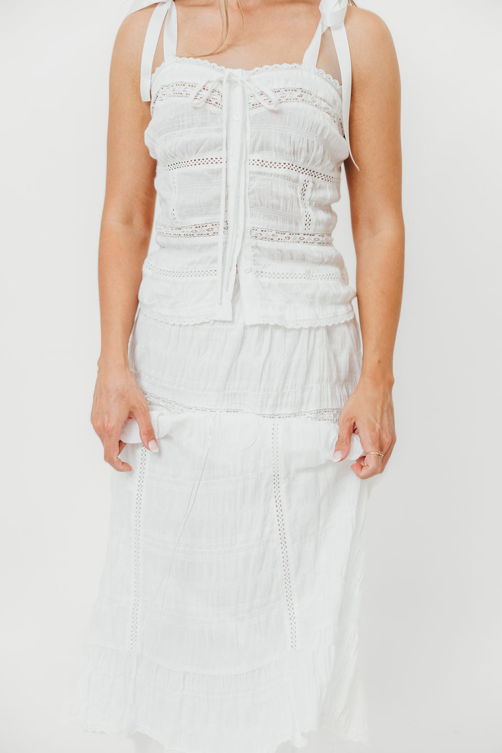 Viola Cotton Top and Skirt Set for Women - Soft White Summer Outfit - Perfect for Casual Wear, Beach Vacation & Boho Style Fashion