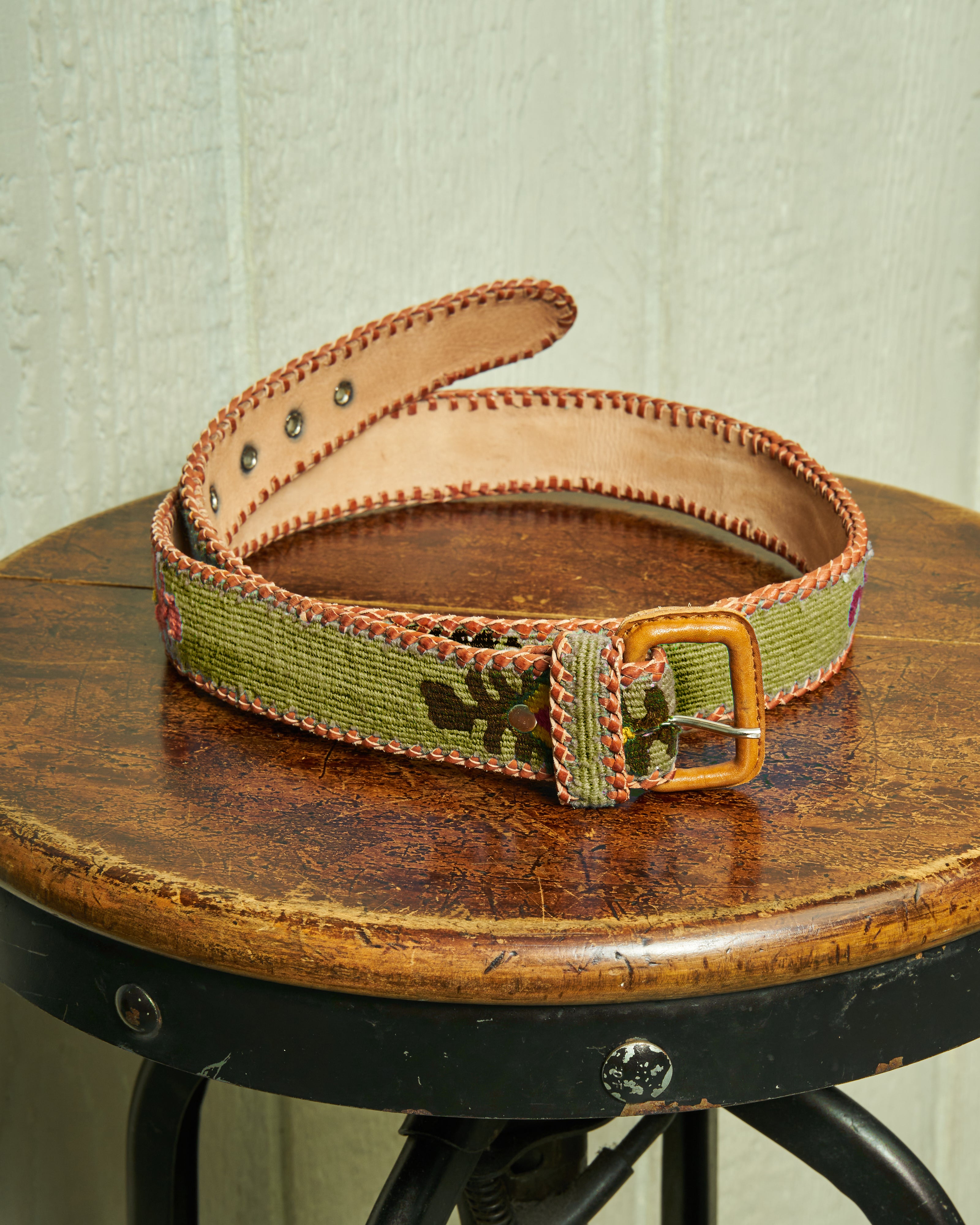 Handmade Guatemalan Whip Stitched Leather Belt in Olive Green - Genuine Leather Waistband for Men & Women - Perfect for Casual Wear, Western Outfits and Boho Style