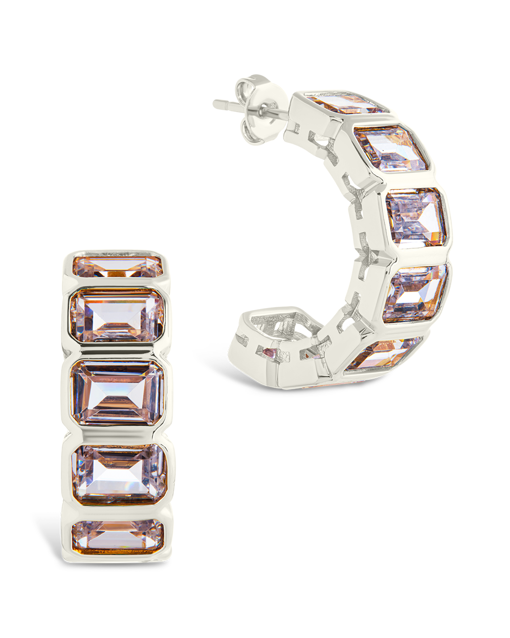 Nyssa Bezel CZ Station Hoop Earrings for Women - Cubic Zirconia Gold Plated Dangle Earrings - Elegant Jewelry Gift for Birthday, Anniversary & Special Occasions
