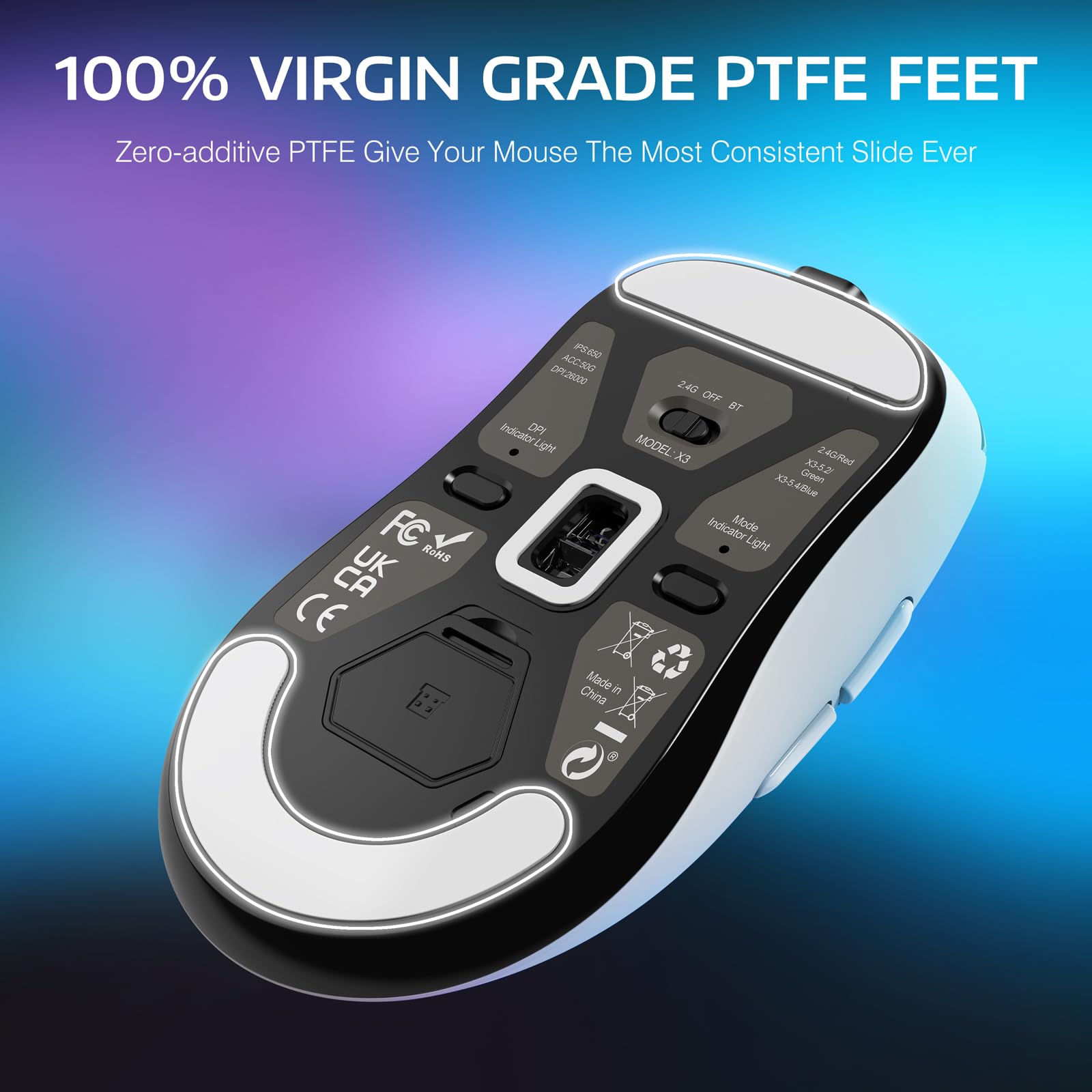 ATTACK SHARK X3 Wireless Gaming Mouse - 49g Ultra Lightweight Ergonomic Mouse with PAW3395 26K DPI Optical Sensor | Triple Mode Connectivity | 200 Hour Battery Life | 7 Programmable Buttons | Compatible with PC, Laptop & Mac (White) - Perfect for FPS, MOBA & Esports Gaming