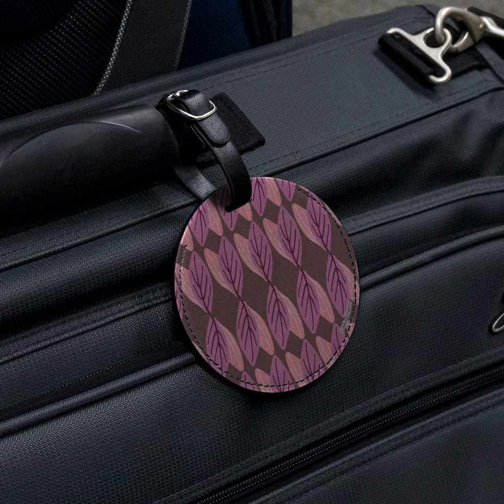 Haruna Round Leather Luggage Tag with Leaves Pattern - Durable Suitcase ID Tag for Carry-On Bags - Perfect for Travel, Business Trips & Vacation
