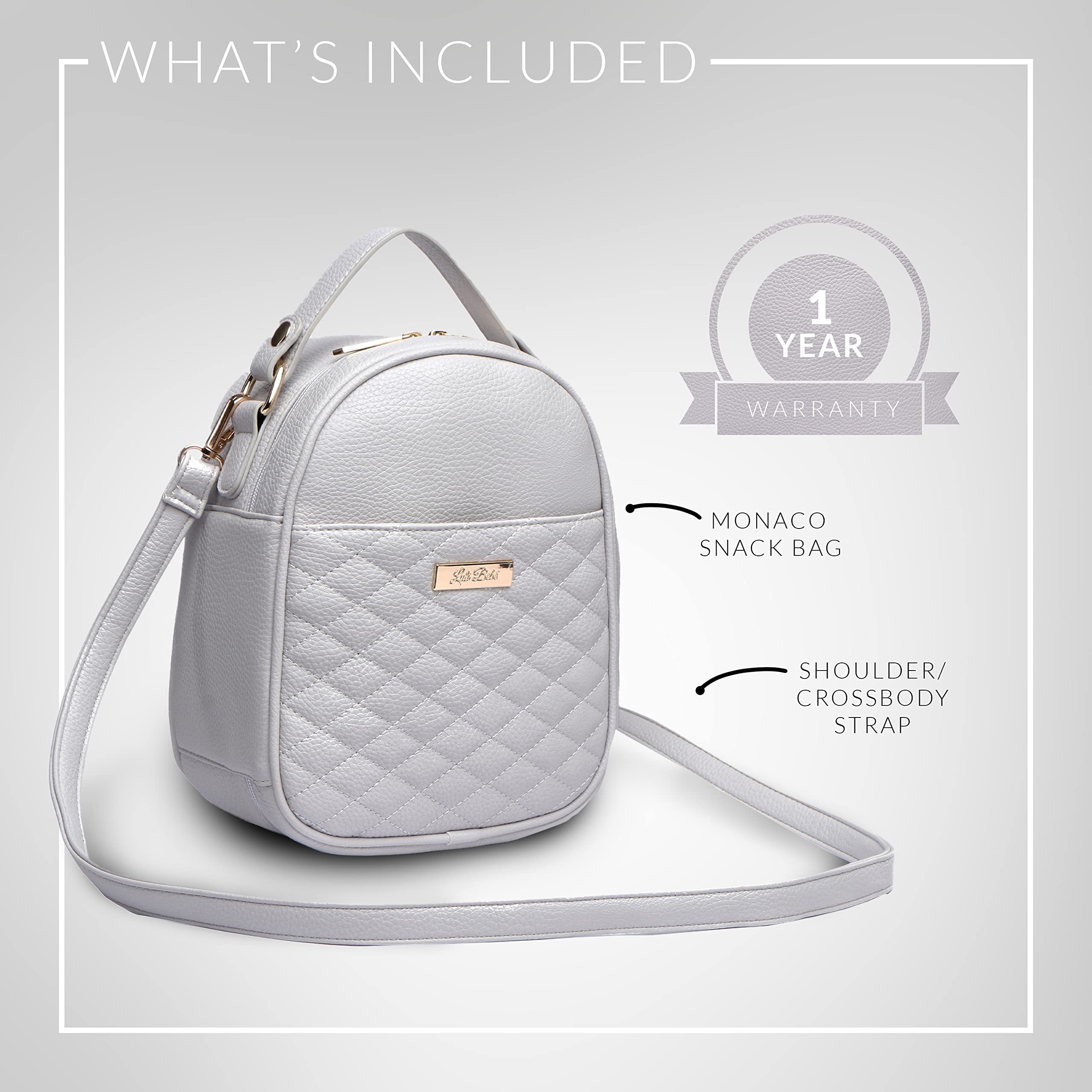Luli Bebe Monaco Mini Insulated Lunch Bag for Women - Stylish Thermal Food Carrier with Adjustable Shoulder Strap, Perfect for Baby Food, Office Lunch & Picnic Snacks (Stone Grey) | Ideal for Work, School & Outdoor Activities