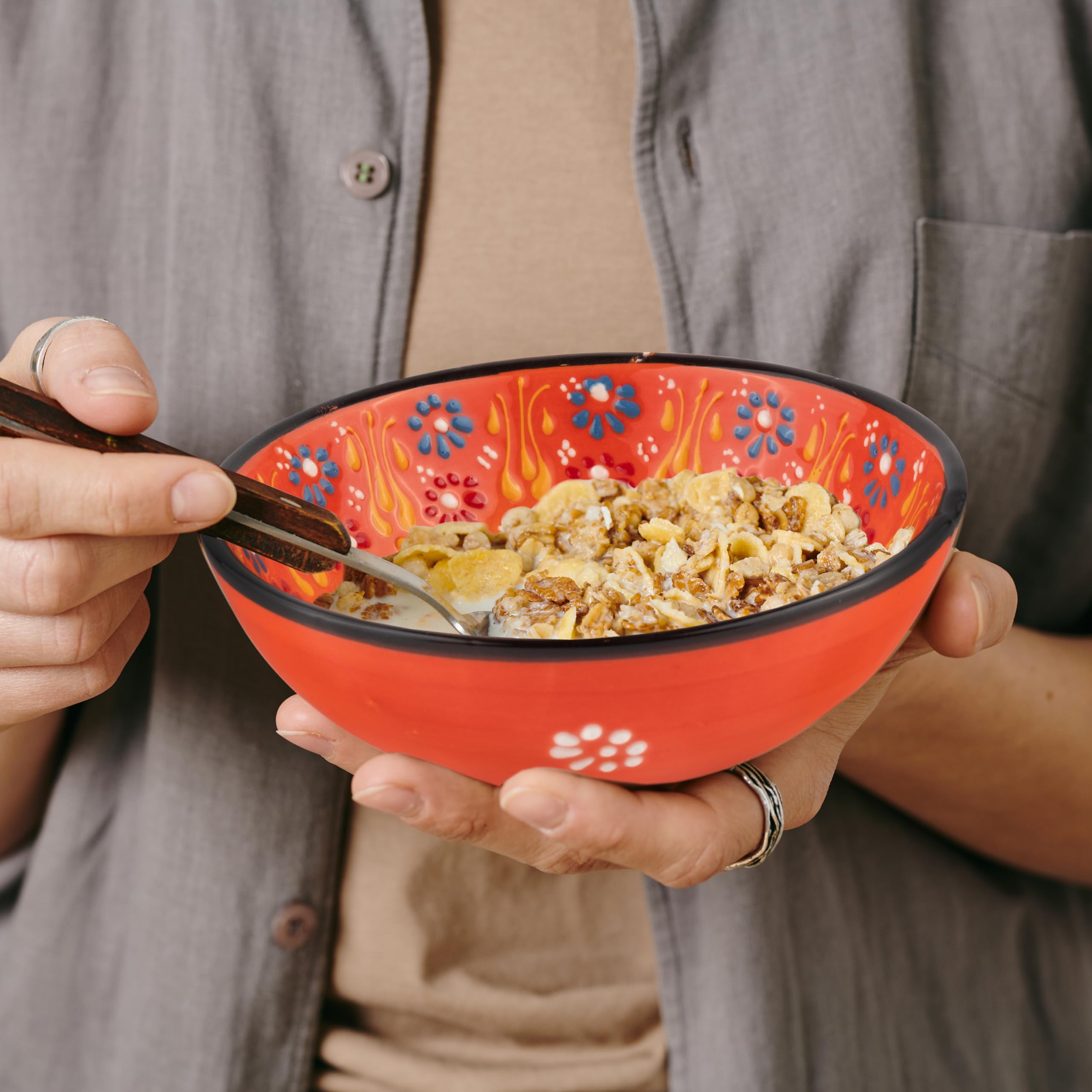 Handmade Ceramic Serving Bowls Set of 2 - 20oz Microwave & Dishwasher Safe Rice & Cereal Bowls - Colorful Snack Bowls for Breakfast, Soup, Salad & Dessert (Tangerine)
