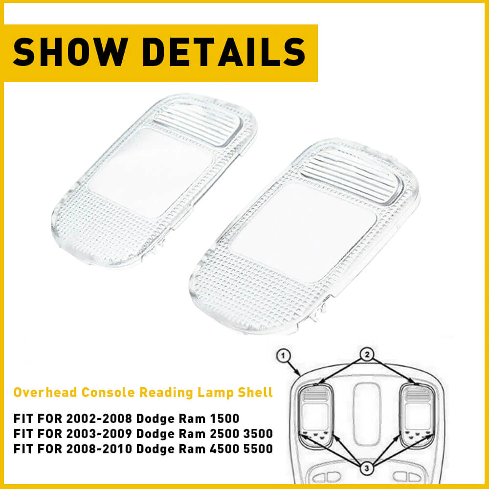 Clear Overhead Console Reading Lamp Shell for Dodge Ram 1500/2500/3500/4500/5500 (2002-2010) - Interior Lighting Upgrade for Night Driving & Reading