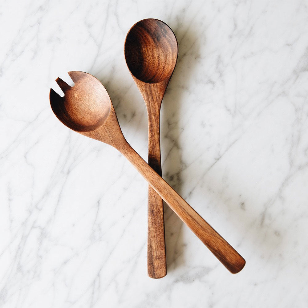 Premium Acacia Wood Salad Servers Set - Natural Wooden Serving Utensils for Tossed Salads, Pasta, and Fruit - Eco-Friendly Kitchen Gift for Healthy Dining