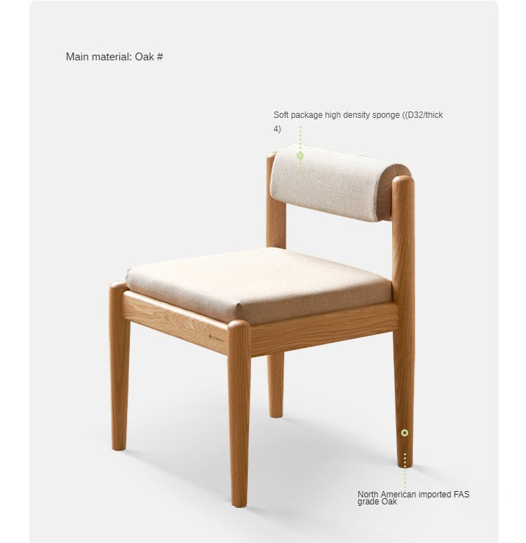 Solid Oak Wood Low Back Small Dining Chair - Modern Kitchen & Breakfast Nook Seating - Perfect for Small Spaces & Compact Dining Areas