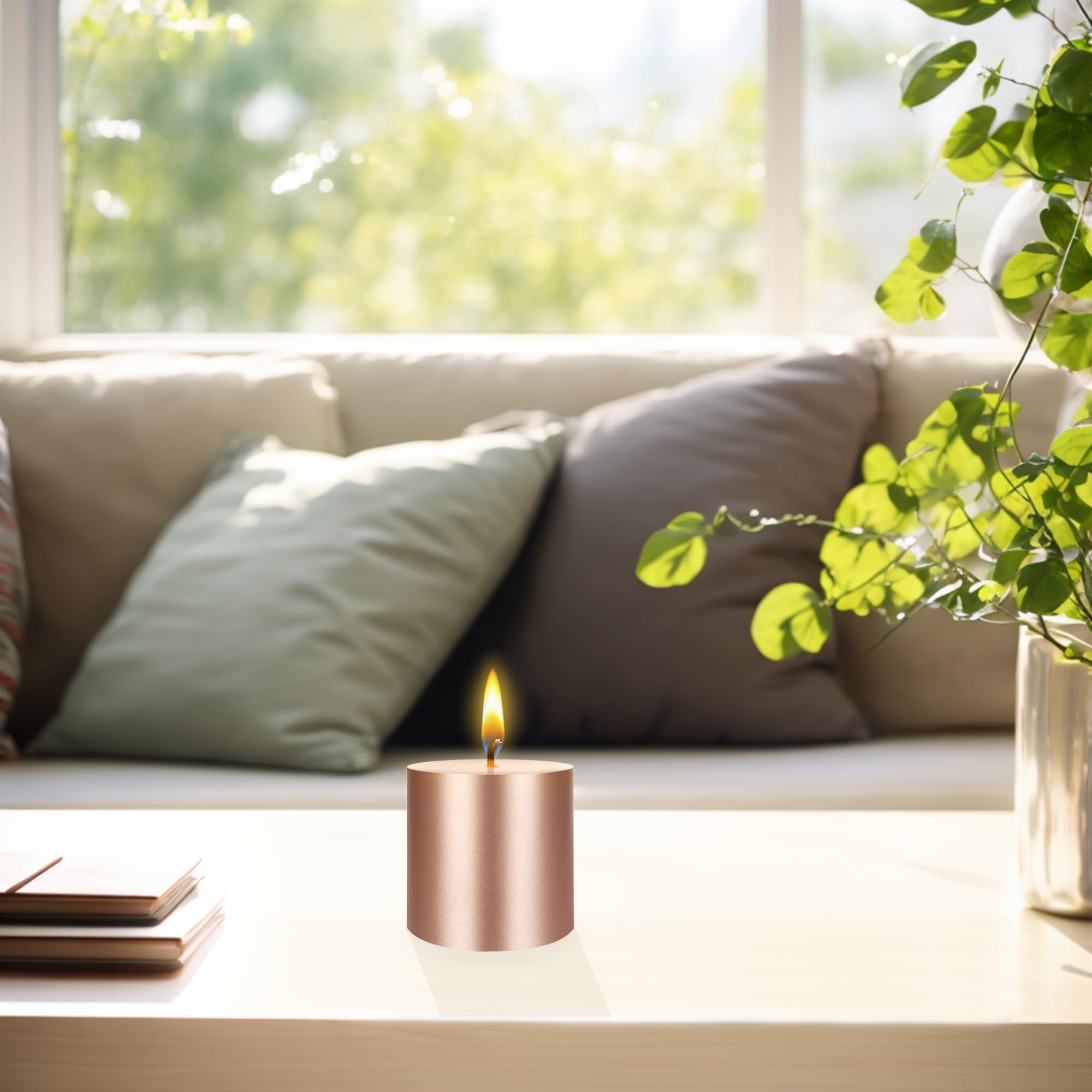 Premium Unscented Rose Gold Pillar Candles Set of 3 - 3x3 Inch Hand-Poured Wax Candles for Home Decor, Weddings, Spa Relaxation, Holiday Centerpieces & Prayer Vigils
