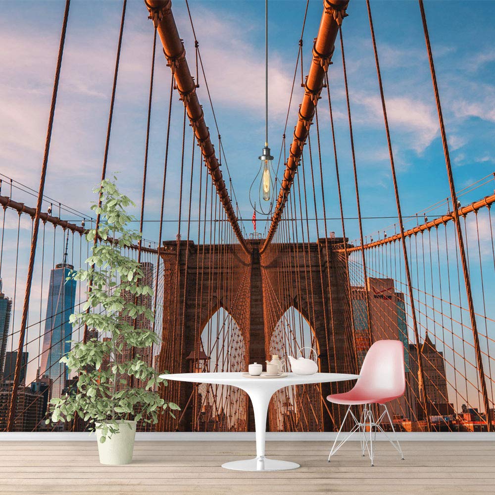 IDEA4WALL Brooklyn Bridge & New York City Large Removable Wallpaper - Peel and Stick Wall Mural (66x96 inches) for Bedroom, Living Room, Office Decor