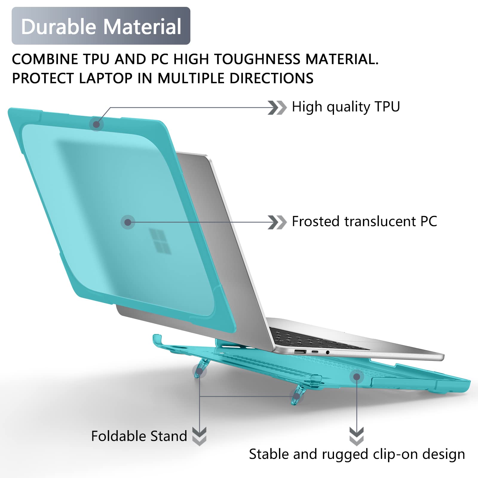 Batianda Shockproof Protective Case for 12.4 Inch Microsoft Surface Laptop Go 2 & Go 3, Durable Cover with Foldable Kickstand & Keyboard Protection, Blue - Ideal for Travel, Work, and School