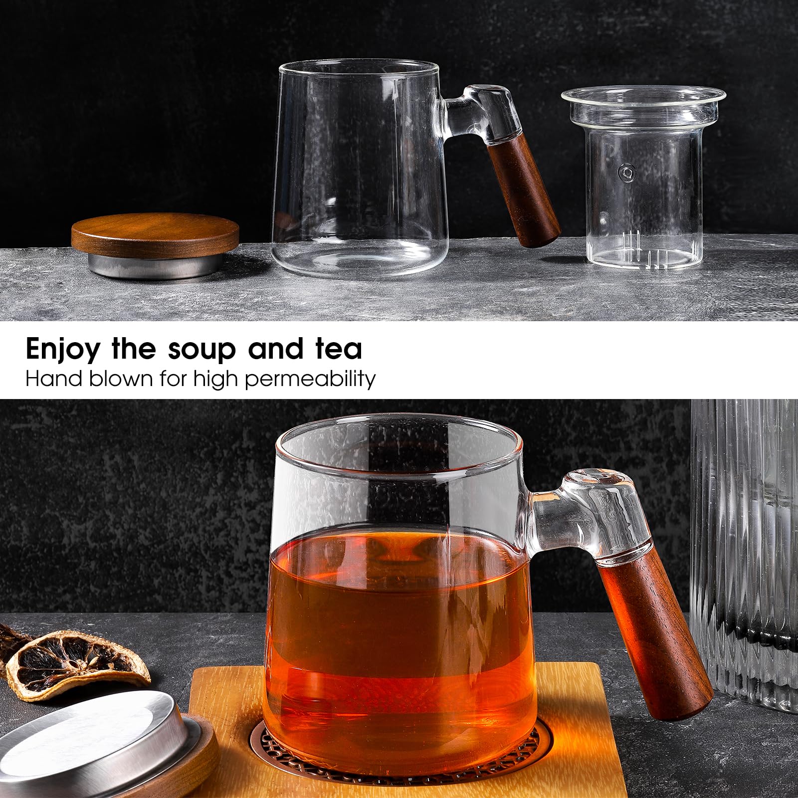 17oz/500ml Borosilicate Glass Tea Cup with Infuser & Lid - Heat Resistant, Microwave & Dishwasher Safe Loose Leaf Tea Mug - Perfect for Home, Office, and Gift Giving