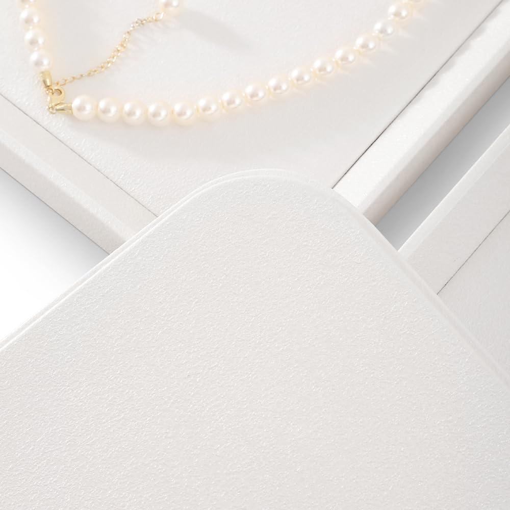 PU Leather Jewelry Display Tray - Gold Bangle & Pendant Storage Organizer for Earrings, Rings, Necklaces - Countertop Shop Holder Plate - Perfect for Retail Stores, Boutiques & Home Organization (White, Large)