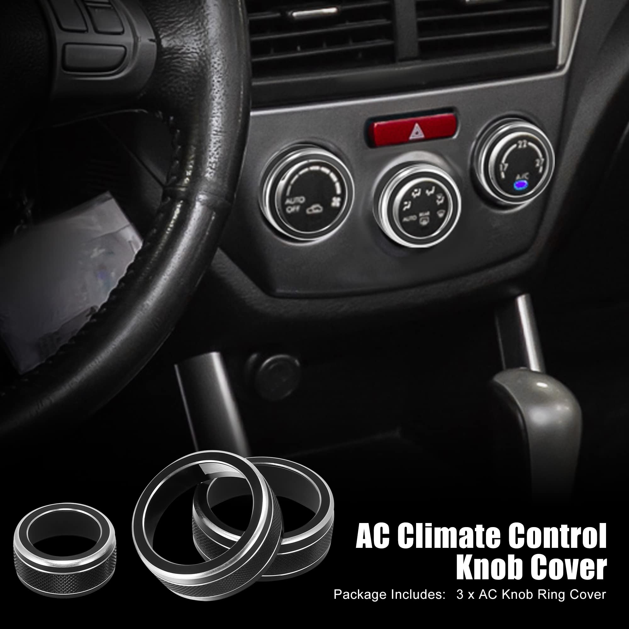 X AUTOHAUX 3-Piece Aluminum Alloy AC Climate Control Knob Cover for Subaru Forester/Impreza/Crosstrek 2019-2021 - Black HVAC Switch Trim Decor - Upgrade Interior & Protect Original Knobs